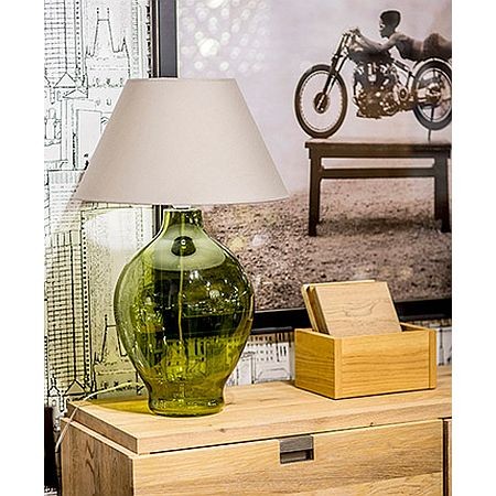 4concepts lampa stołowa szklana zieleń butelkowa abażur z tkaniny szary 1xE27 Genova
