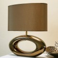 Lampa do sypialni 47cm podstawa ceramiczna ciemno-złota abażur ciepły beż ze złotym połyskiem Orea 4300 Envy